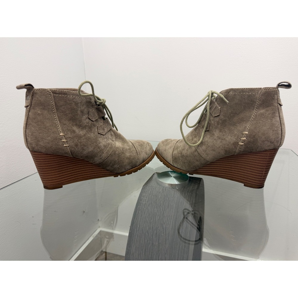 Rampage Krispy Taupe Fabric Lace Up Wedge Ankle Booties HSF728 Womens 9M